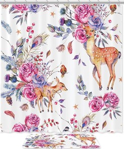 Elegant Hand-Painted Sika Deer And Rose Flowers Shower Set For Your Bathroom