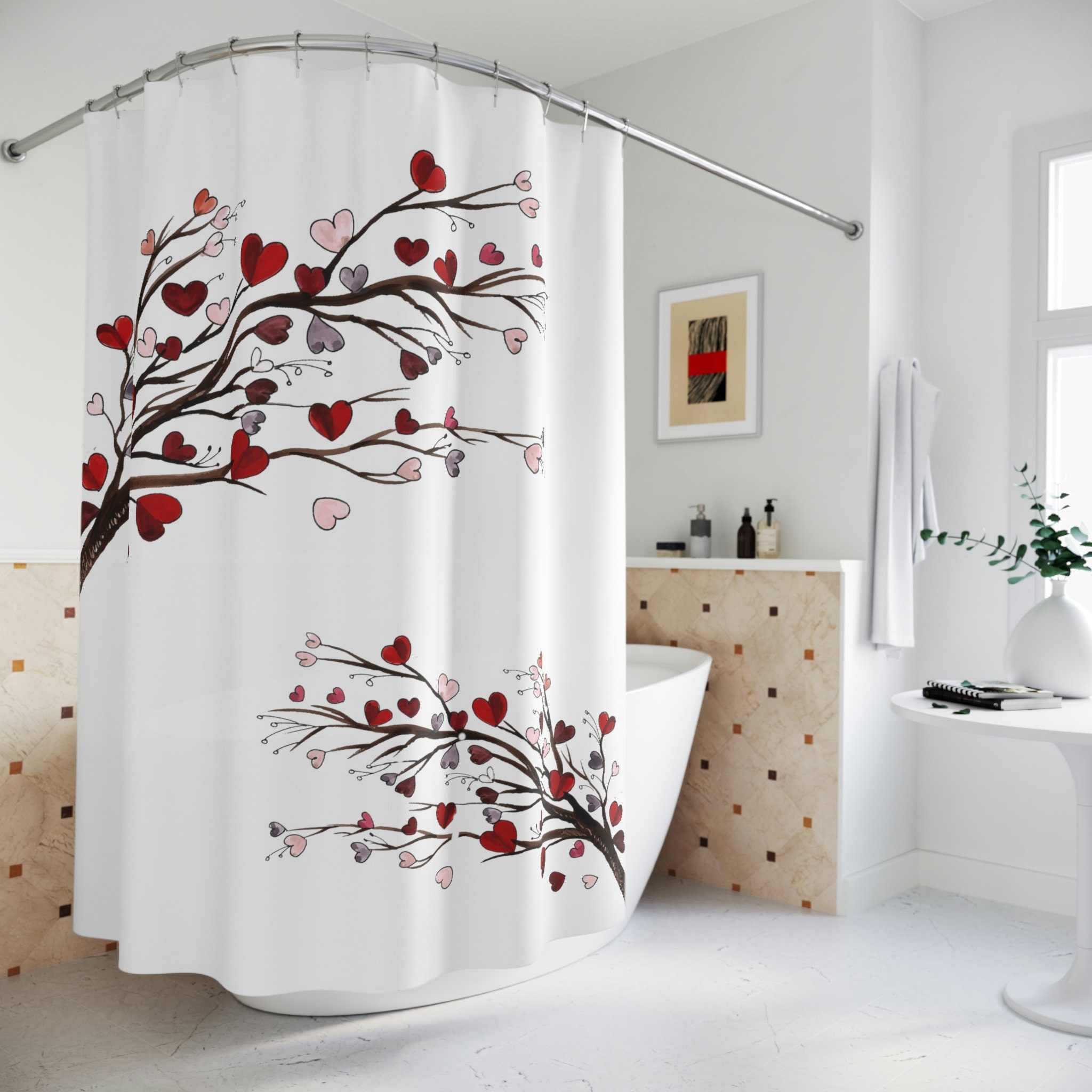 Elegant Hearts Tree Shower Curtain For A Romantic Bathroom