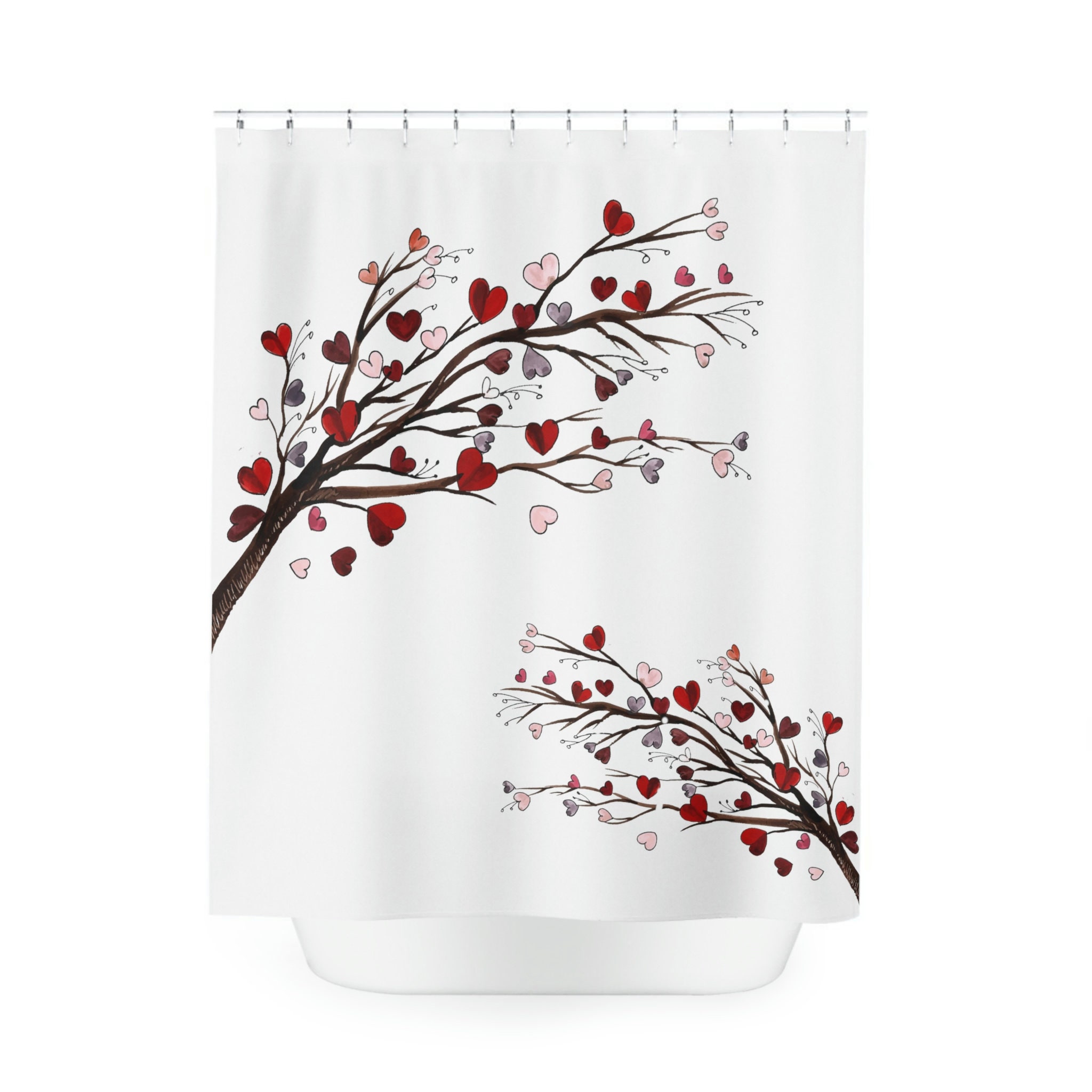 Elegant Hearts Tree Shower Curtain For A Romantic Bathroom