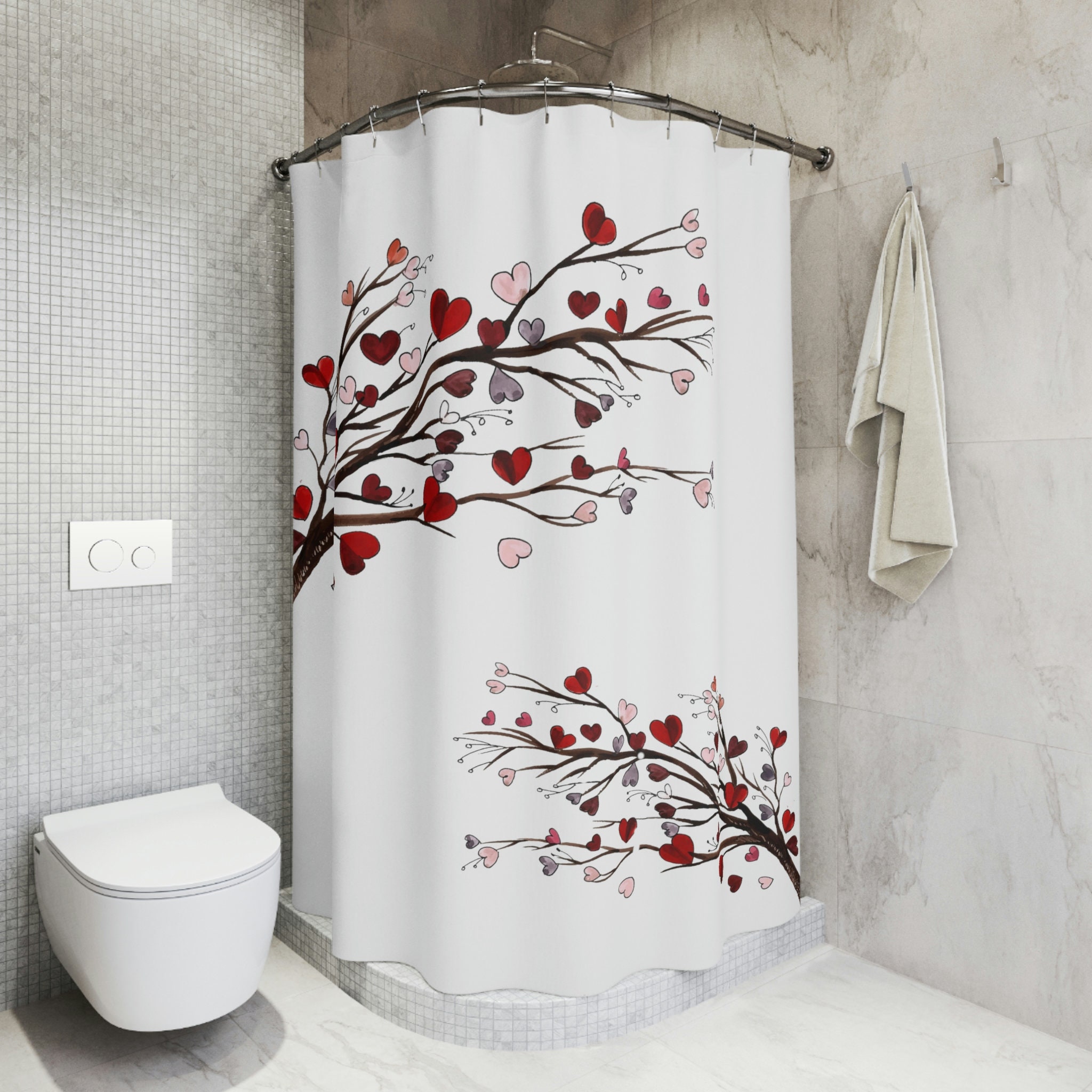 Elegant Hearts Tree Shower Curtain For A Romantic Bathroom