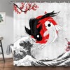 Elegant Japanese Yin Yang Koi Fish Shower Curtain With Pink Cherry Blossoms For Your Asian Bathroom
