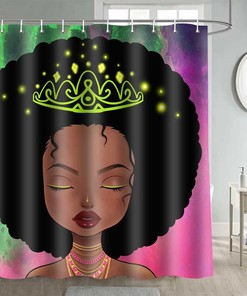Elegant Lady Bathroom Decor Colourful Princess With Crown Afro American Girl Shower Curtain