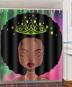 Elegant Lady Bathroom Decor Colourful Princess With Crown Afro American Girl Shower Curtain