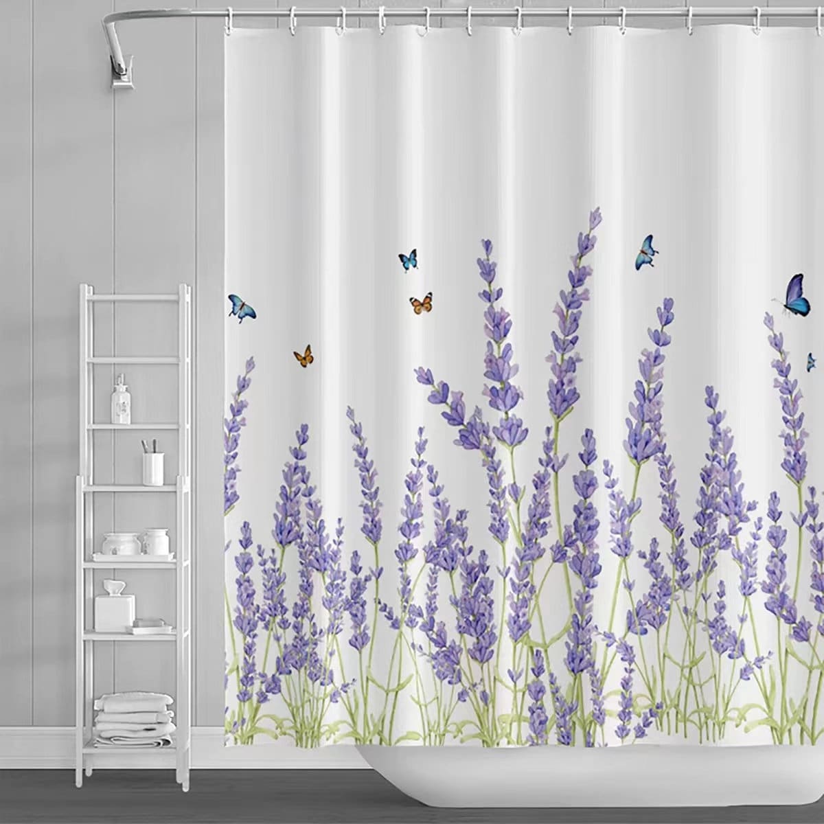 Elegant Lavender Flower Shower Curtain with Modern and Waterproof Design