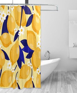 Elegant Lemon Flowers Print Bathroom Shower Curtain 