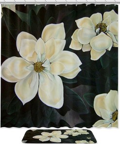 Elegant Magnolia Bloom Waterproof Shower Curtain for Bathroom