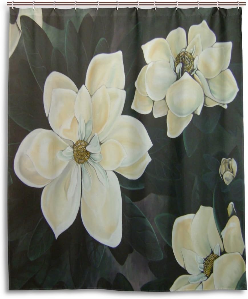 Elegant Magnolia Fabric Bathroom Shower Curtain - Waterproof and Durable Bath Curtain by Ethel Ernest