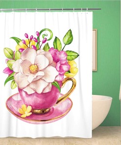 Elegant Magnolia Flowers in Tea Cupes Shower Curtain