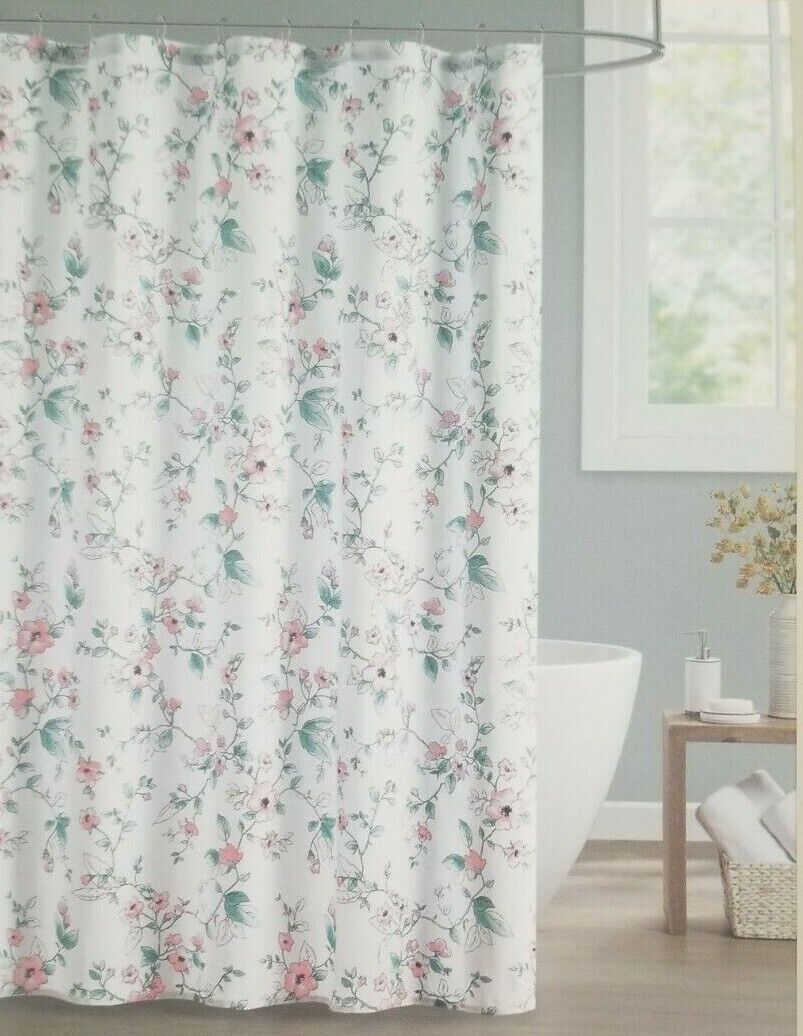 Elegant Martha Stewart Ginny Floral Fabric Shower Curtain for Bathroom