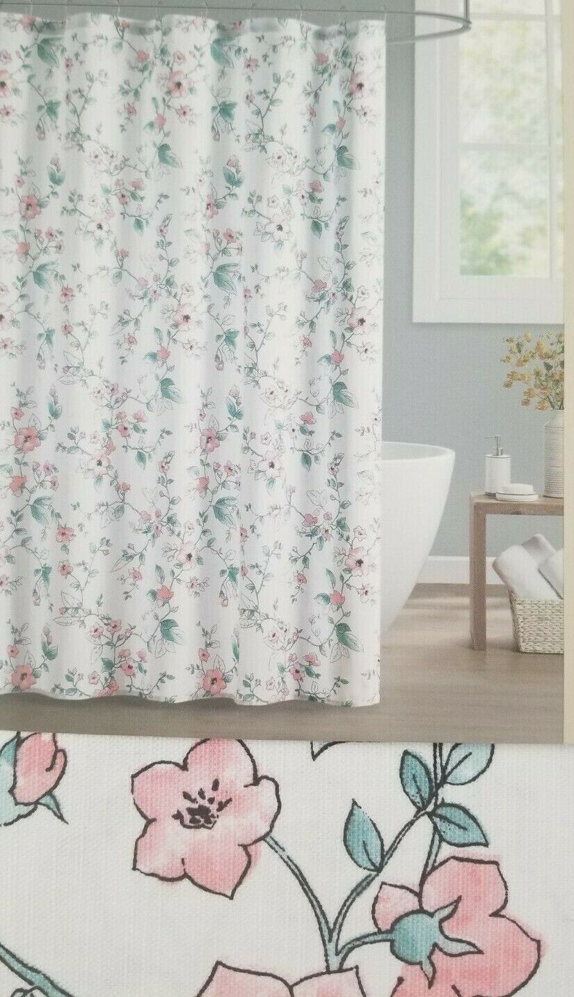 Elegant Martha Stewart Ginny Floral Fabric Shower Curtain for Bathroom