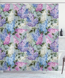 Elegant Mauve Shower Curtain Floral Garden and Leaf Print for Bathroom