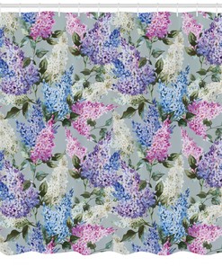 Elegant Mauve Shower Curtain Floral Garden and Leaf Print for Bathroom