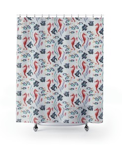 Elegant Nautical Shower Curtain with Seahorse and Sea Turtle Design for Your Bathroom