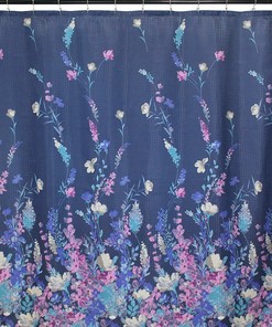 Elegant Navy Blue Wildflower Shower Curtain for Bathroom
