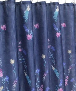 Elegant Navy Blue Wildflower Shower Curtain for Bathroom