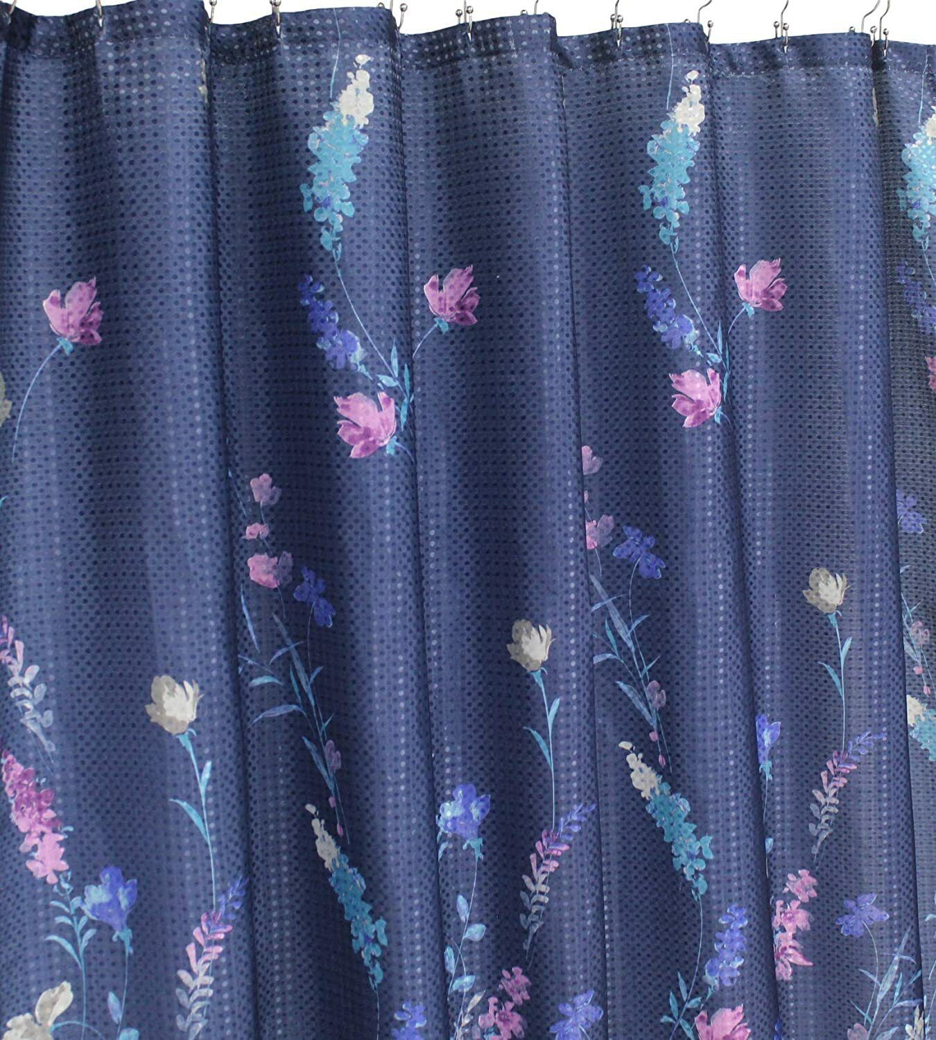 Elegant Navy Blue Wildflower Shower Curtain for Bathroom
