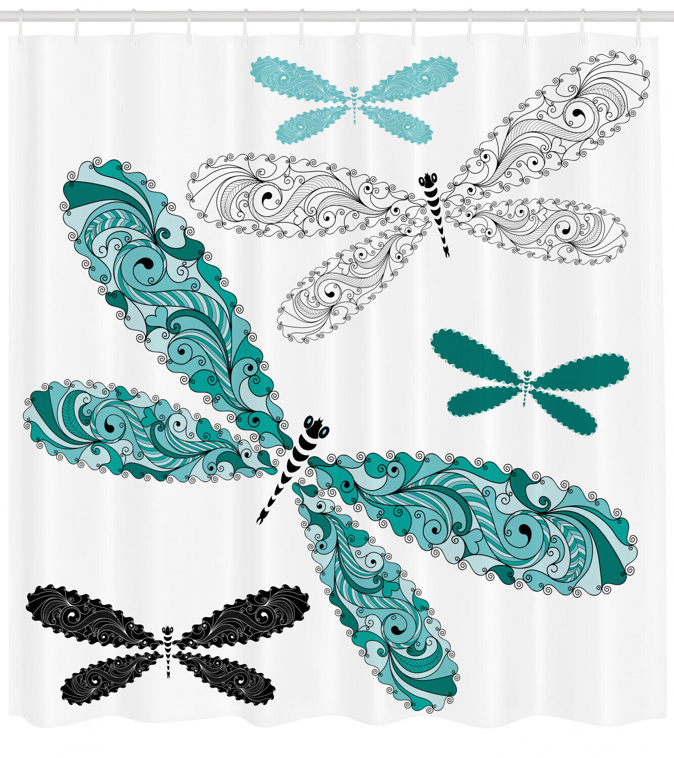 Elegant Ornate Figures Damask Dragonfly Shower Curtain For Your Bath - Image 2