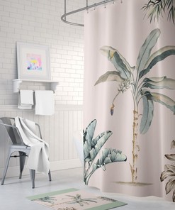 Elegant Palm Leaf Jungle Shower Curtain, Pink Fabric for Decorative Bathroom 