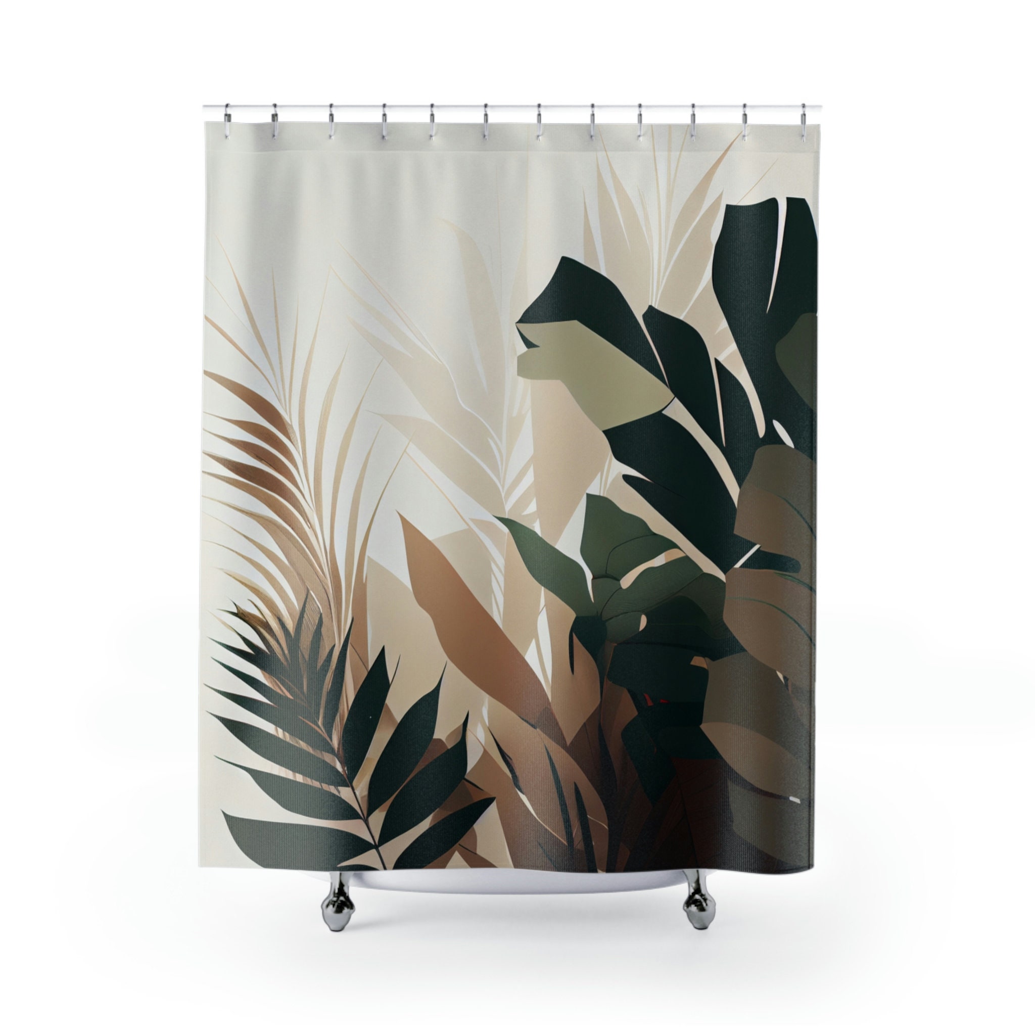 Elegant Palm Leaf Shower Curtain For A Luxurious Bathroom Decor, Chic Bathroom Accessories