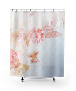Elegant Pastel Butterflies Floral Shower Curtain - Luxurious Bathroom Decor Idea