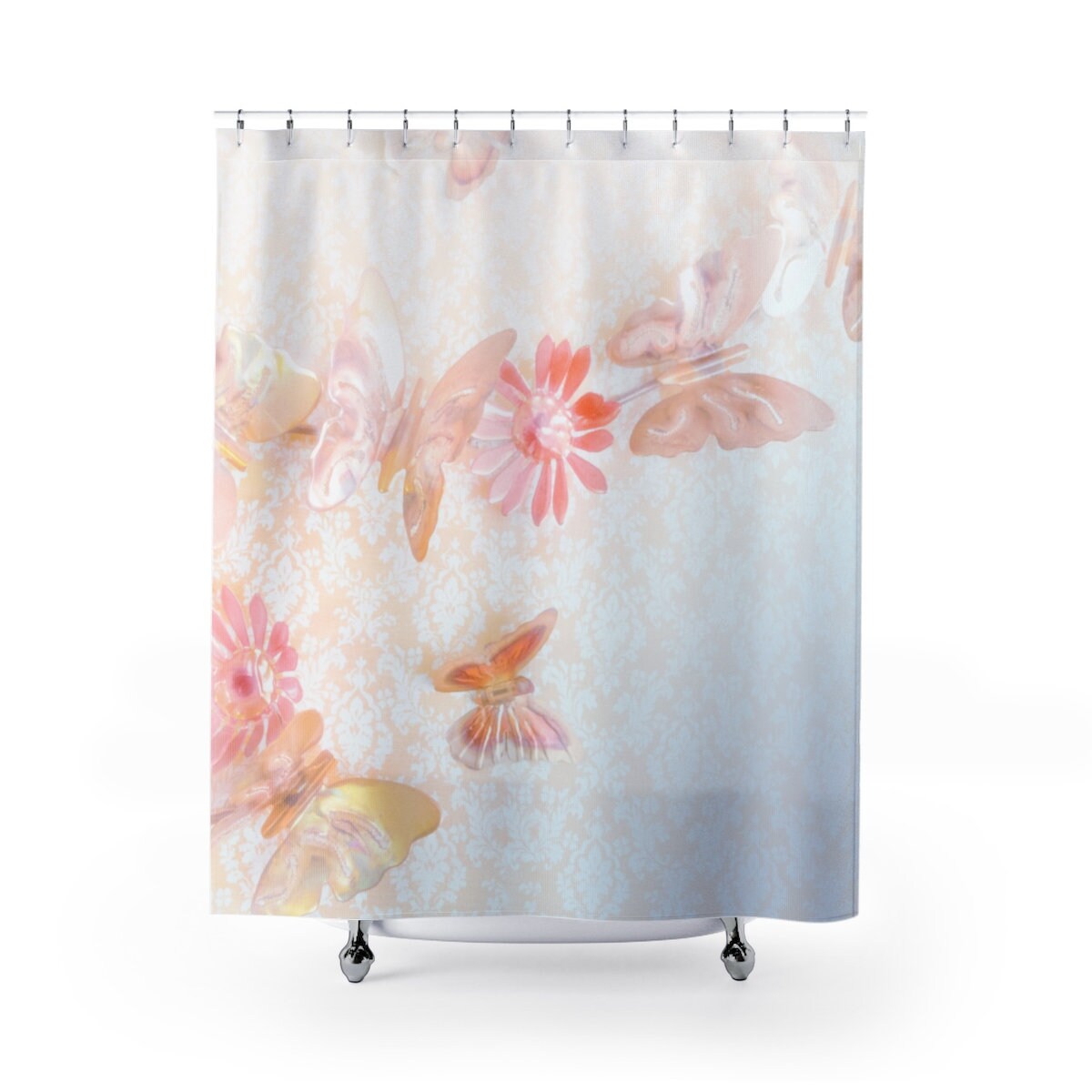 Elegant Pastel Butterflies Floral Shower Curtain - Luxurious Bathroom Decor Idea