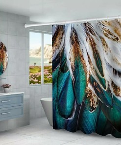 Elegant Peacock Blue Feathers Shower Curtain For Bathroom Decor
