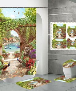 Elegant Peacock Garden Waterproof Shower Curtain Bathroom Decor