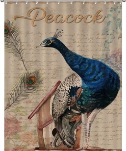Elegant Peacock Letter Background Shower Curtain with Floral Design - Vintage Bath Curtain for Hotel