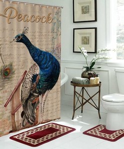 Elegant Peacock Letter Background Shower Curtain with Floral Design - Vintage Bath Curtain for Hotel