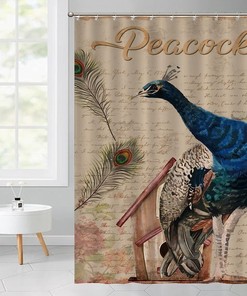 Elegant Peacock Letter Background Shower Curtain with Floral Design - Vintage Bath Curtain for Hotel