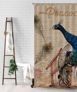 Elegant Peacock Letter Background Shower Curtain with Floral Design - Vintage Bath Curtain for Hotel