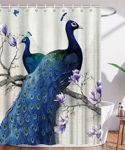 Elegant Peacock Print Magnolia Flower Shower Curtain For Your Bathroom