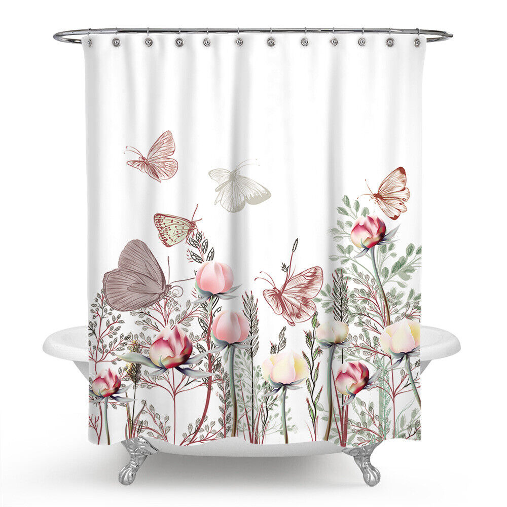 Elegant Pink Butterfly Flower Shower Curtain For Chic Bathroom Decor - Image 2