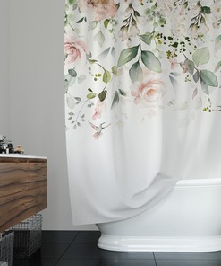 Elegant Pink Hummingbird Flower Shower Curtain - Botanical Bathroom Decor, Floral Border Print, Perfect Accessory
