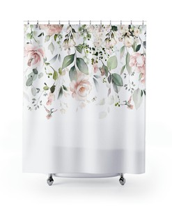 Elegant Pink Hummingbird Flower Shower Curtain - Botanical Bathroom Decor, Floral Border Print, Perfect Accessory