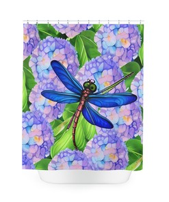Elegant Purple Dragonfly Floral Shower Curtain For Bathroom Decor
