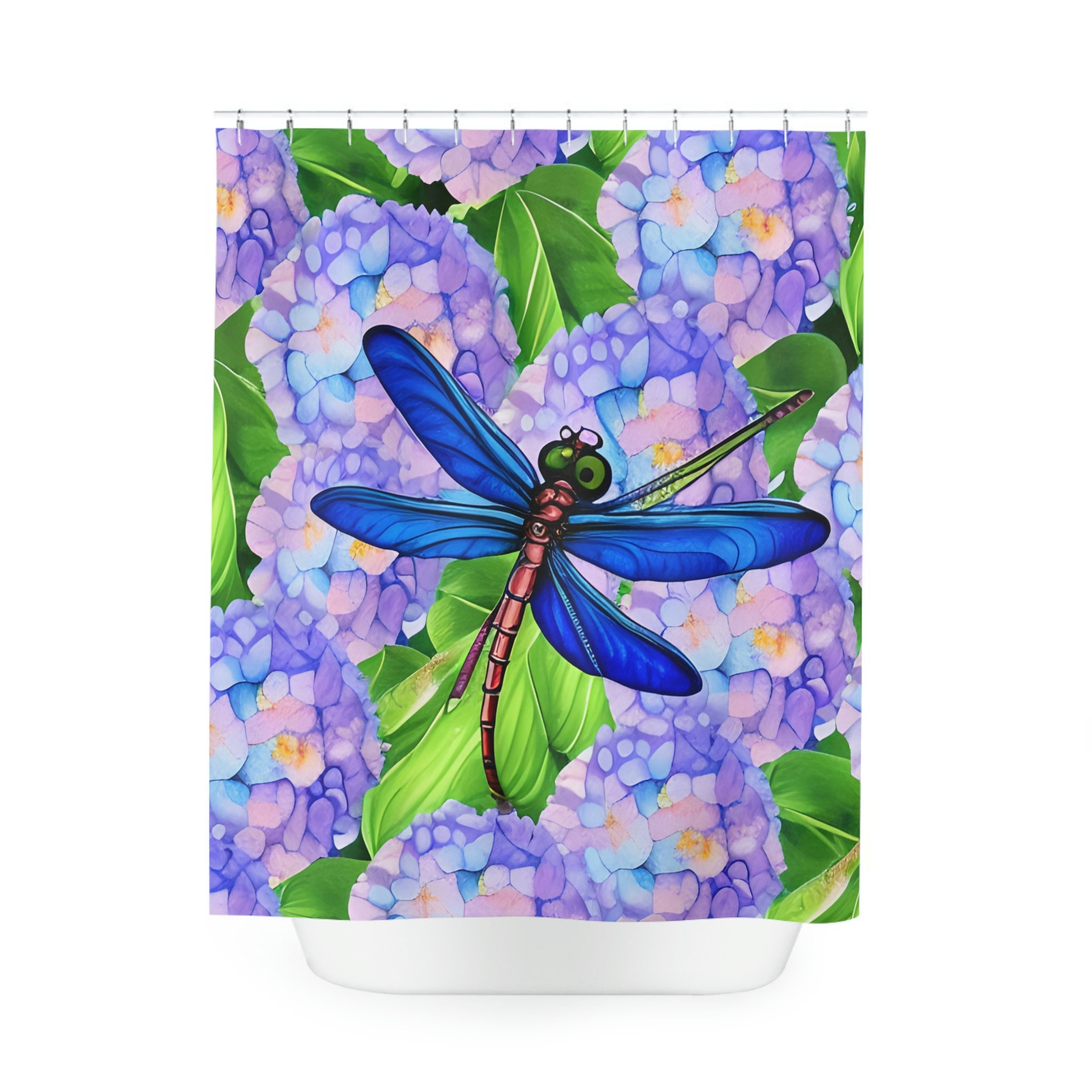 Elegant Purple Dragonfly Floral Shower Curtain For Bathroom Decor