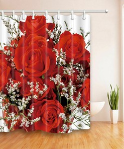 Elegant Red Rose Bouquet Fabric Shower Curtain for a Touch of Romance