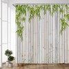 Elegant Retro Beige PZMPZM Bamboo Shower Curtain Set with Green Leaves Plant Board for Unique Bathroom Decor