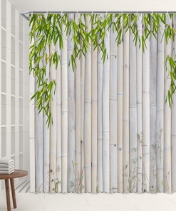 Elegant Retro Beige PZMPZM Bamboo Shower Curtain Set with Green Leaves Plant Board for Unique Bathroom Decor