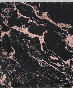 Elegant Rose Gold Black Marble Fabric Shower Curtain for Home or Office