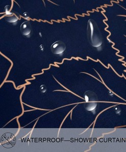Elegant Rose Gold Navy Blue Pattern Shower Curtain Bath Mat Durable Waterproof Bathroom Decor