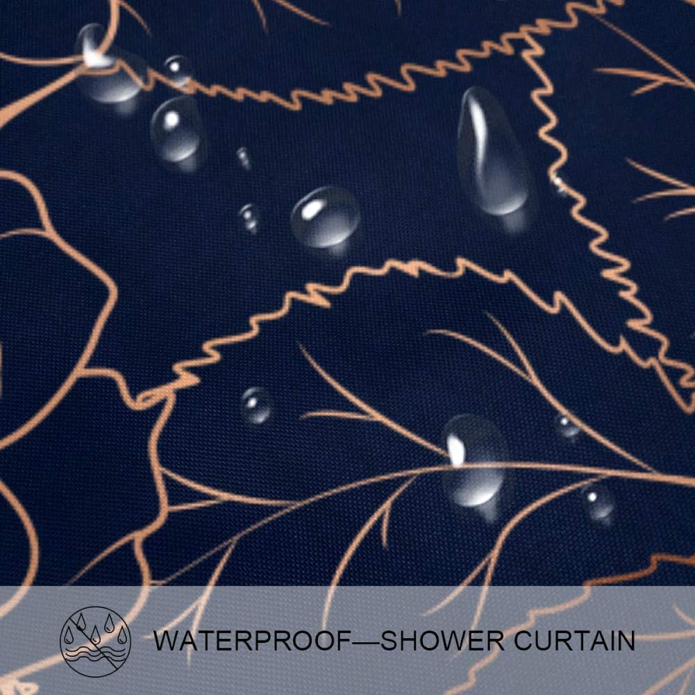 Elegant Rose Gold Navy Blue Pattern Shower Curtain Bath Mat Durable Waterproof Bathroom Decor
