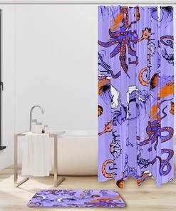 Elegant Seahorse and Octopus Shower Curtain - Waterproof Bathroom Decors.