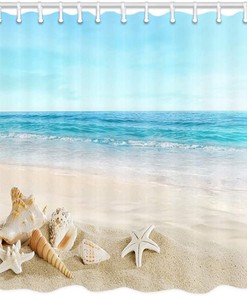 Elegant Shower Curtain with Starfish and Seashell Beach Theme Design