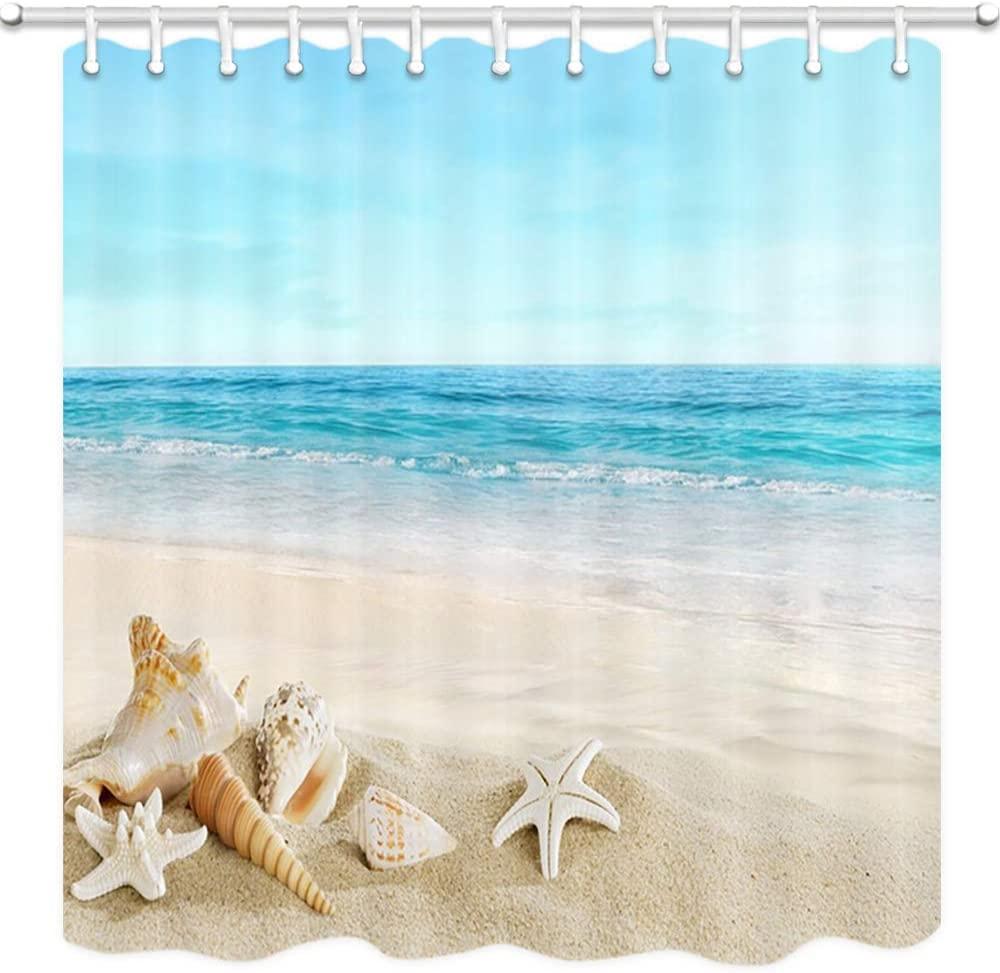 Elegant Shower Curtain with Starfish and Seashell Beach Theme Design
