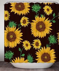 Elegant Sunflower Design Fabric Shower Curtain with A Yellow Flower Floral Print for A Classic Look