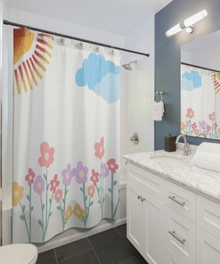 Elegant Sunny Flower Shower Curtain, Floral Theme Bathroom Decor, Romantic Bath Accessory