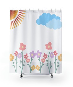 Elegant Sunny Flower Shower Curtain, Floral Theme Bathroom Decor, Romantic Bath Accessory