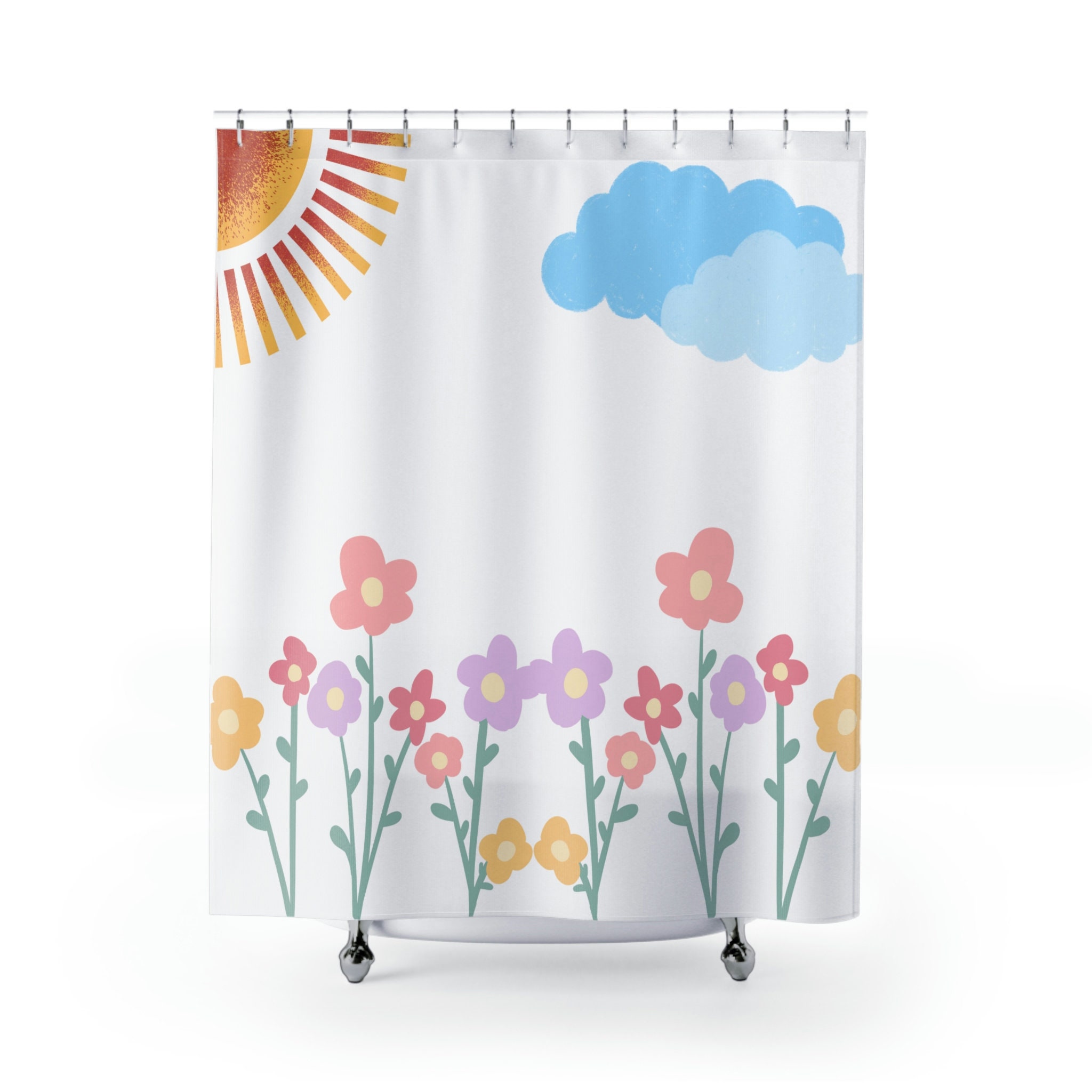 Elegant Sunny Flower Shower Curtain, Floral Theme Bathroom Decor, Romantic Bath Accessory